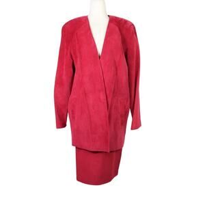 Vintage 80s Danier red suede leather blazer and skirt suit set M
